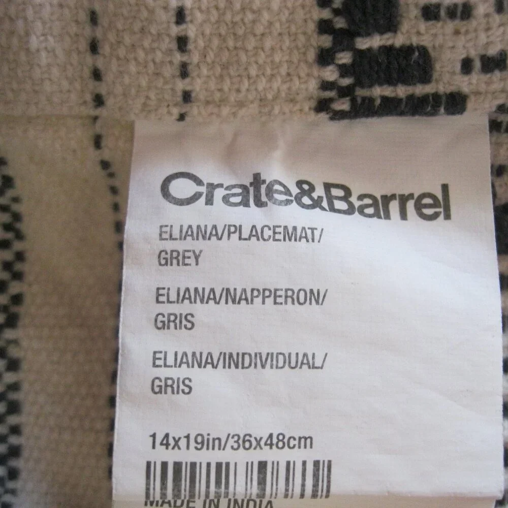 Set of 5 Crate & Barrel Eliana Placemats - Grey - 100% Cotton